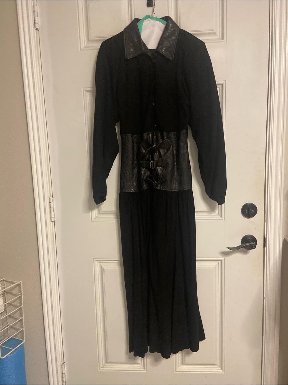 VINTAGE Black WITCHY GOTH Suede  Textured Leather Trim Fit & Flare Mid-Maxi Dres